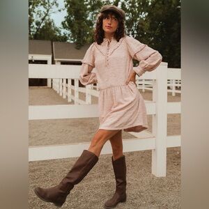 Ivy City Co. Jace Dress Coquette Ruffle Boho Mini Cottage Prairie Size L